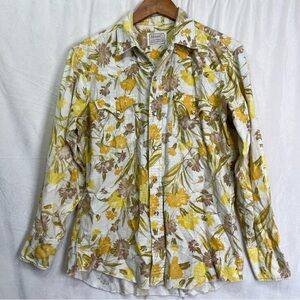 Vintage H Bar C California Ranchwear Shirt Mens Small Yellow Floral Pearl Snap S